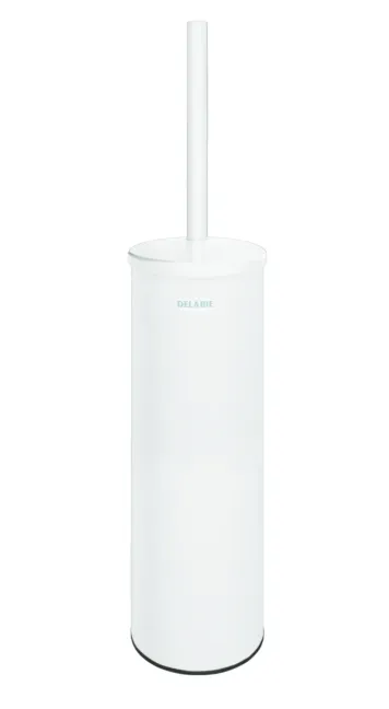 WC brush set wall mtd with lid matte white pwd-ctd st steel